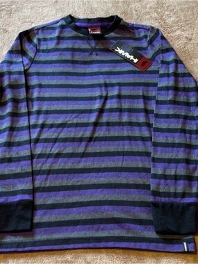 Tony Hawk Purple, Black & Gray Striped Long Sleeve Crewneck